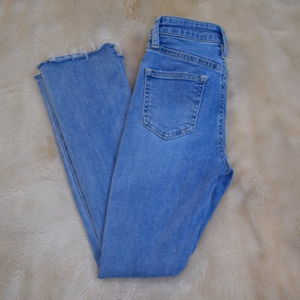KatieJ NYC Girls Flare Bootcut Jeans Size 7/8 Blue High Rise Distressed Denim